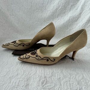 New Bruno Magli cream suede pumps with brown beading.  Made in Italy $80.00 s 7